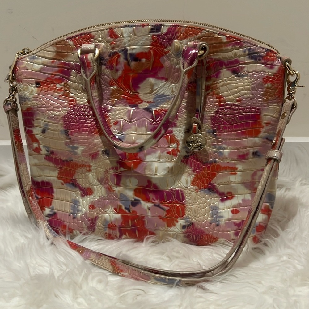 Brahmin Large Duxbury Satchel Multicolor Floral Embossed